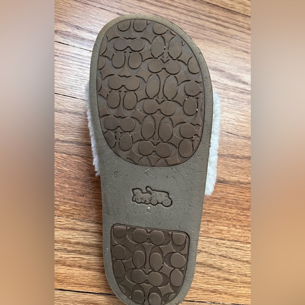 COACH Brown Tan Fur Slides Sandals - Picture 4 of 6